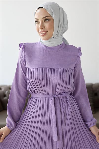 Önü Pileli Fırfır Detay Lila Takım