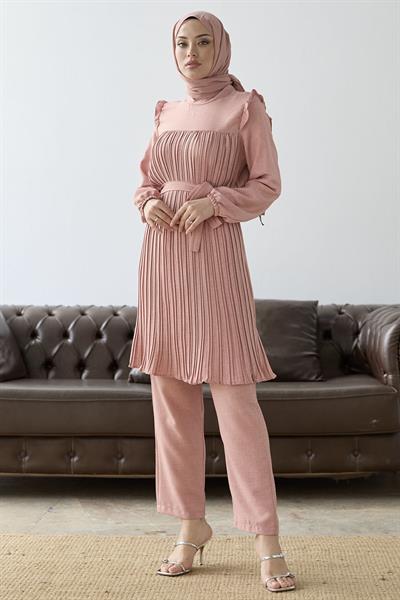 Önü Pileli Fırfır Detay Pudra Takım