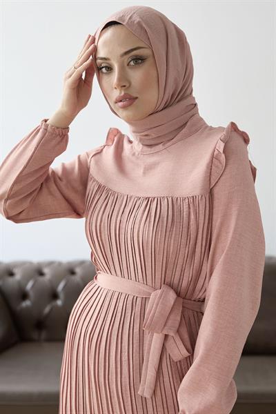 Önü Pileli Fırfır Detay Pudra Takım