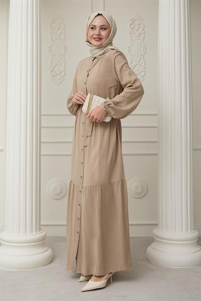 Önü Puntolu Viskon Taş Elbise