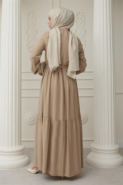 Önü Puntolu Viskon Taş Elbise