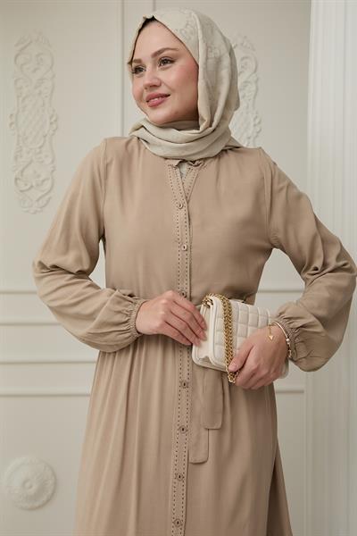 Önü Puntolu Viskon Taş Elbise