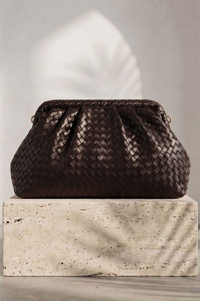 Örgü Desen Dokulu Acı Kahve Clutch Çanta