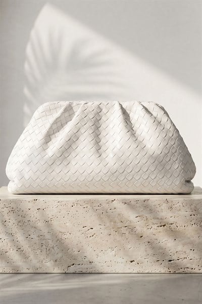 Örgü Desen Dokulu Beyaz Clutch Çanta