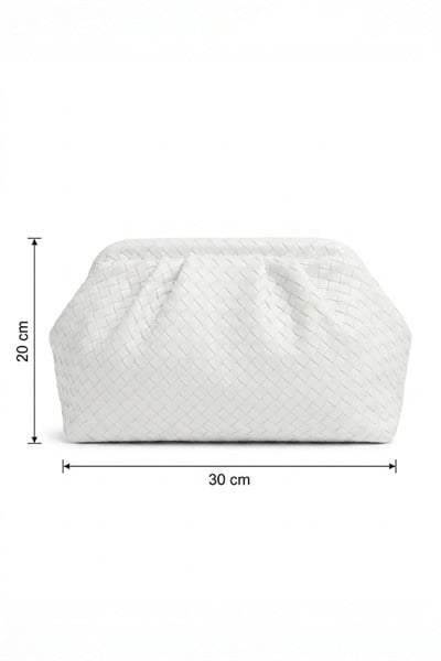 Örgü Desen Dokulu Beyaz Clutch Çanta