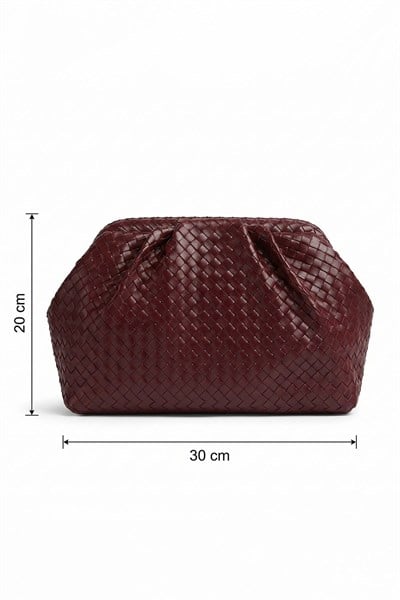 Örgü Desen Dokulu Bordo Clutch Çanta