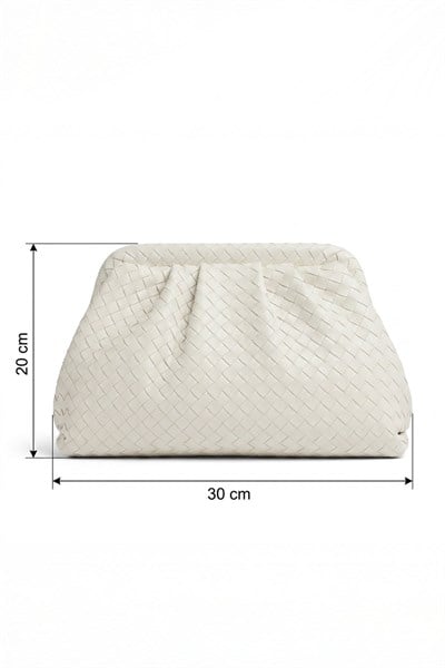 Örgü Desen Dokulu Krem Clutch Çanta