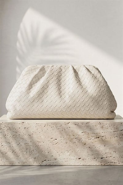 Örgü Desen Dokulu Krem Clutch Çanta