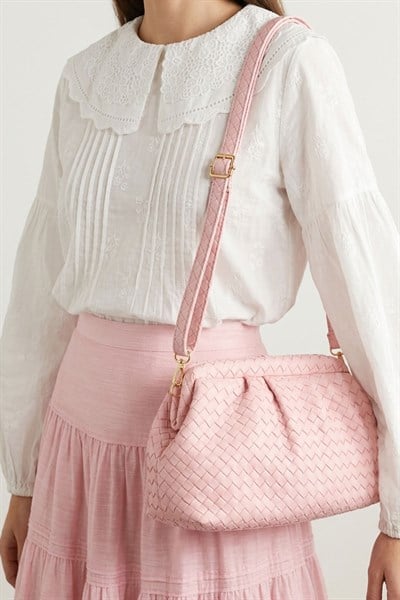 Örgü Desen Dokulu Pembe Clutch Çanta