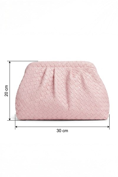 Örgü Desen Dokulu Pembe Clutch Çanta