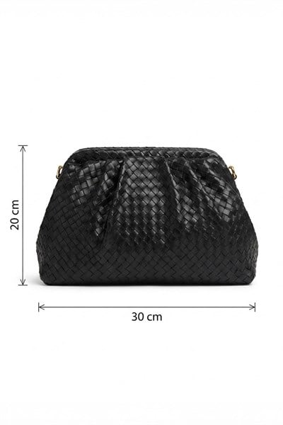 Örgü Desen Dokulu Siyah Clutch Çanta