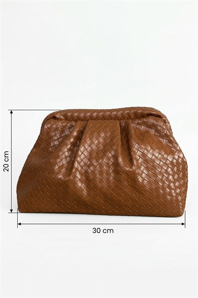 Örgü Desen Dokulu Taba Clutch Çanta