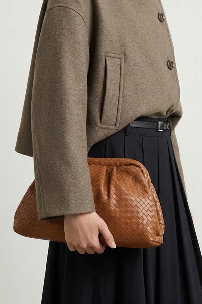 Örgü Desen Dokulu Taba Clutch Çanta
