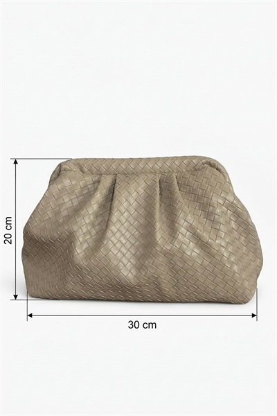 Örgü Desen Dokulu Taş Clutch Çanta