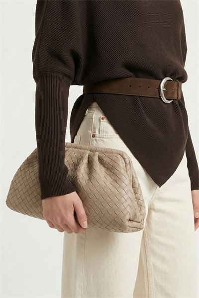 Örgü Desen Dokulu Taş Clutch Çanta