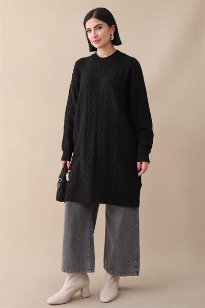 Örgülü Desen Siyah Yumoş Tunik