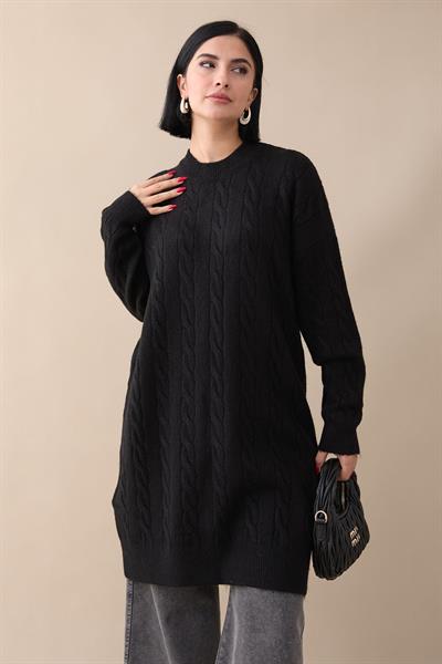Örgülü Desen Siyah Yumoş Tunik