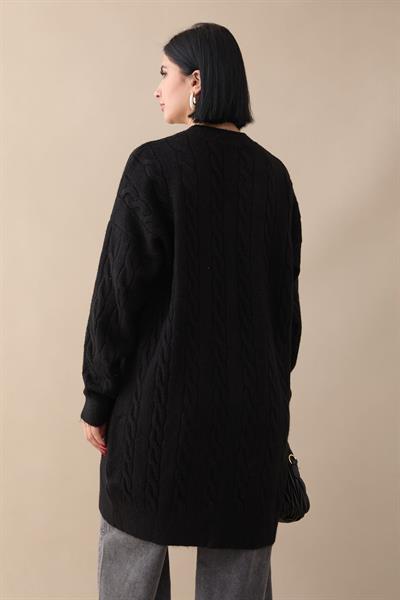 Örgülü Desen Siyah Yumoş Tunik
