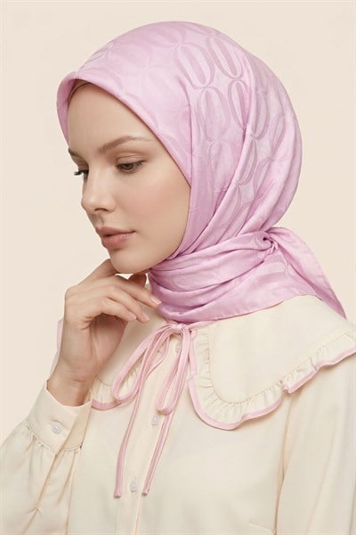 Oval Desen Ayrobin Jakar Eşarp - Toz Pembe