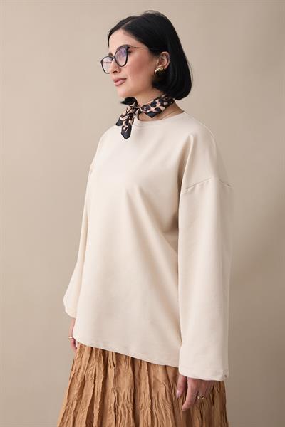 Oversize Geniş Kol Bej Sweat