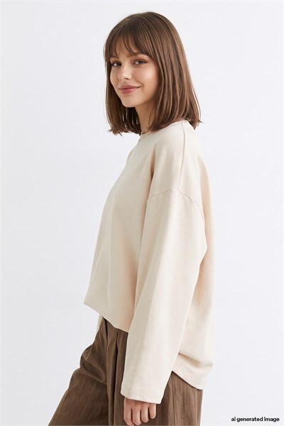 Oversize Geniş Kol Bej Sweat