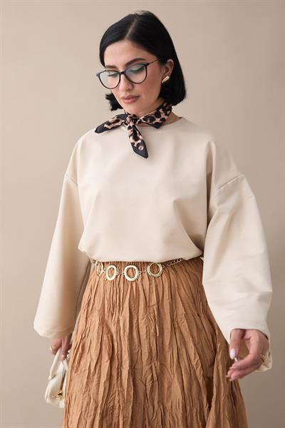 Oversize Geniş Kol Bej Sweat