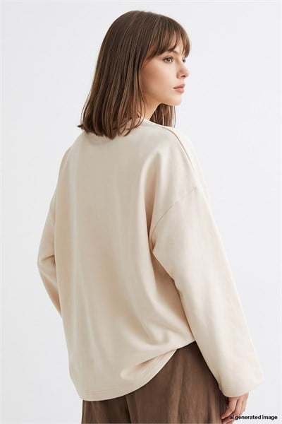 Oversize Geniş Kol Bej Sweat