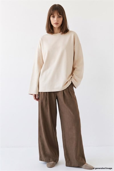 Oversize Geniş Kol Bej Sweat