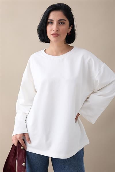 Oversize Geniş Kol Beyaz Sweat