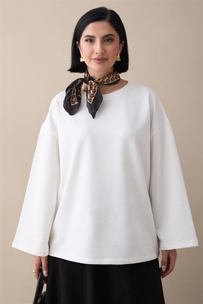 Oversize Geniş Kol Beyaz Sweat