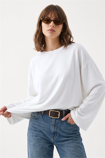 Oversize Geniş Kol Beyaz Sweat