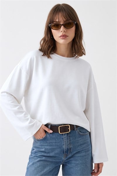 Oversize Geniş Kol Beyaz Sweat