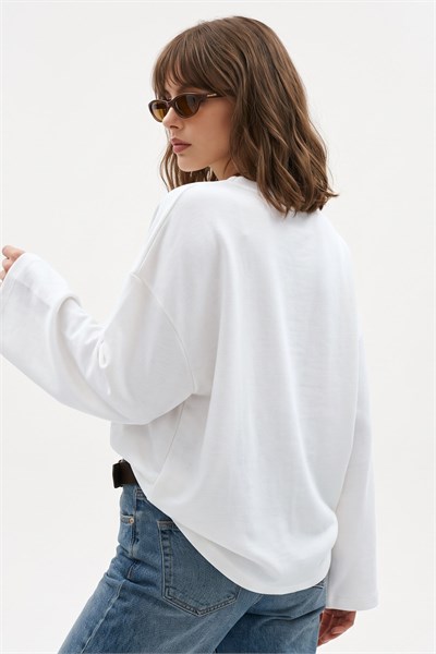 Oversize Geniş Kol Beyaz Sweat