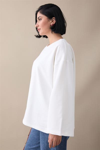 Oversize Geniş Kol Beyaz Sweat