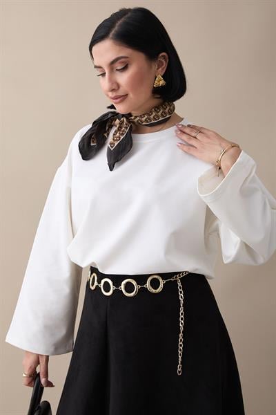 Oversize Geniş Kol Beyaz Sweat
