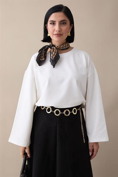 Oversize Geniş Kol Beyaz Sweat