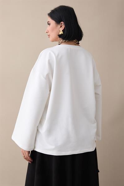 Oversize Geniş Kol Beyaz Sweat