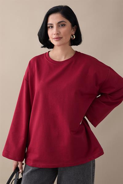 Oversize Geniş Kol Bordo Sweat