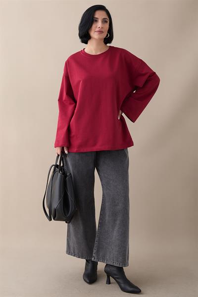 Oversize Geniş Kol Bordo Sweat