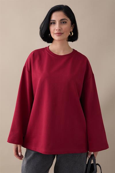 Oversize Geniş Kol Bordo Sweat
