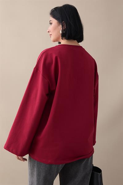Oversize Geniş Kol Bordo Sweat