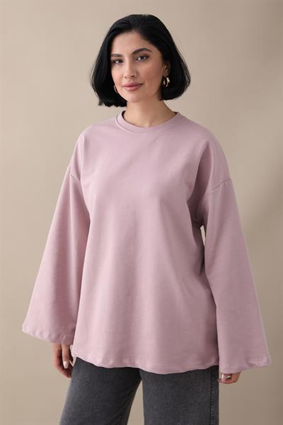 Oversize Geniş Kol Gül Kurusu Sweat