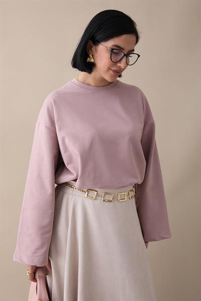 Oversize Geniş Kol Gül Kurusu Sweat