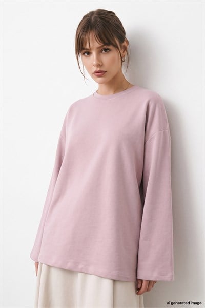 Oversize Geniş Kol Gül Kurusu Sweat