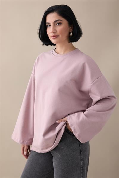 Oversize Geniş Kol Gül Kurusu Sweat