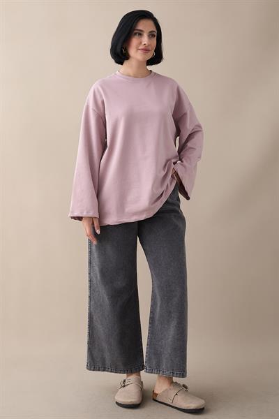Oversize Geniş Kol Gül Kurusu Sweat
