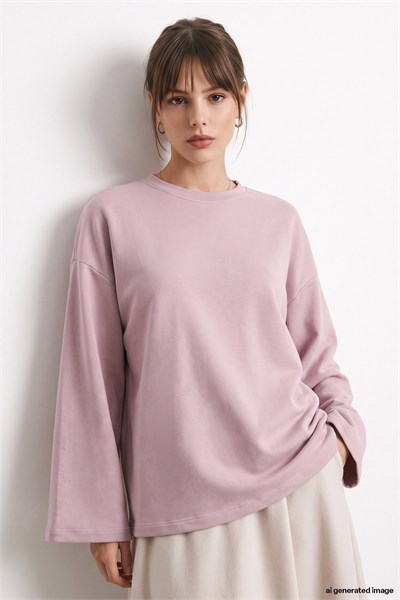 Oversize Geniş Kol Gül Kurusu Sweat