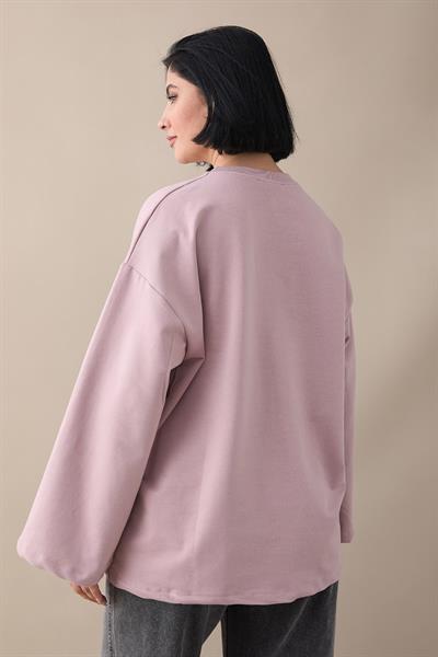 Oversize Geniş Kol Gül Kurusu Sweat