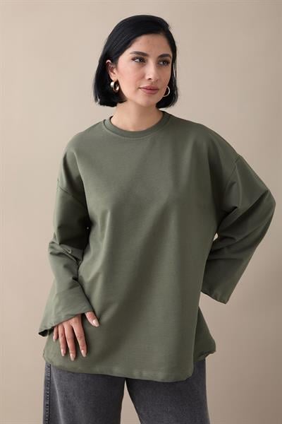 Oversize Geniş Kol Haki Sweat
