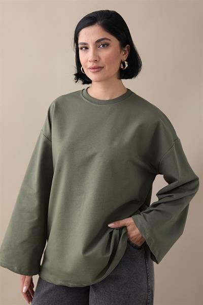 Oversize Geniş Kol Haki Sweat